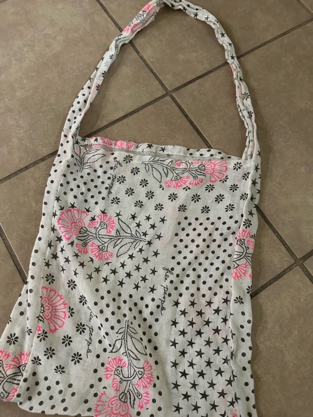 Free People Patchwork Tote Bag Boho Floral Star Print Shoulder Bag